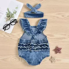 Roupas jeans sem mangas para meninos e meninas, pijama casual triangular rastejante, moda retrô, 2 peças - Wolf Magazine