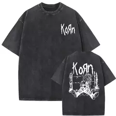 Camisetas com estampa de esqueleto masculinas, banda de rock vintage lavada, Korn caindo longe de mim, camiseta gótica, camiseta masculina extragrande, moda - Wolf Magazine