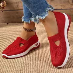 Sapatos mistos de tricô elástico para mulheres, mocassins de plataforma respirável de malha externa, sapatilhas leves resistentes ao desgaste, verão na internet
