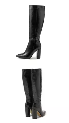 Botas de couro com pontas aneikeh para mulheres, botas até o joelho com saltos grossos, padrão crocodilo, zíper lateral, primavera e outono, 2021 - comprar online