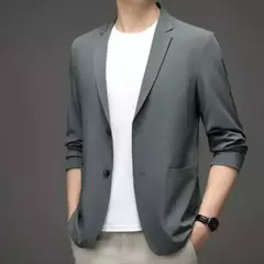 Blazers de negócios monocromáticos masculinos, blazers slim fit, botões duplos, lapela, mangas 3/4, terno de deslocamento, casaco do noivo - comprar online