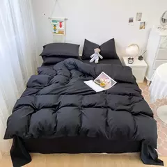 Soft lavado algodão roupa de cama Set, Duvet Cover, fronha e lençol, Home Bedclothes, cama preta na internet