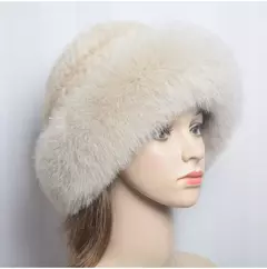 Chapéu de pele de vison genuíno para mulheres gorro de malha natural de luxo chapéu de malha artesanal pele de raposa real moda inverno quente, novo na internet