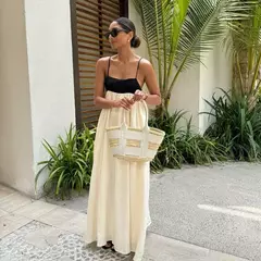 Vestido maxi feminino com sling oco, sem mangas, sem costas, vestidos soltos, streetwear casual, moda feminina, cor contrastante, sexy, 2024 - loja online