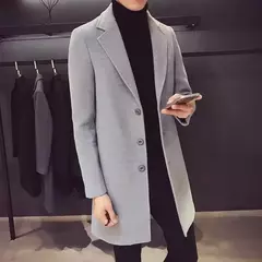 Jaqueta corta-vento longa de algodão masculino, casaco de lã, slim fit, cor pura, casual, moda empresarial, roupa nova, outono, inverno, 2023