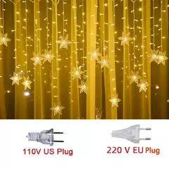 LED Fairy String Luzes De Natal, Floco De Neve Cortina, Guirlanda Impermeável, Festa De Feriado, Decoração De Natal, 3.5m, 2024 - loja online