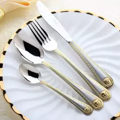 Vintage ocidental banhado a ouro louça, jantar garfo e faca Set, talheres de ouro Set, aço inoxidável, talheres gravura - loja online