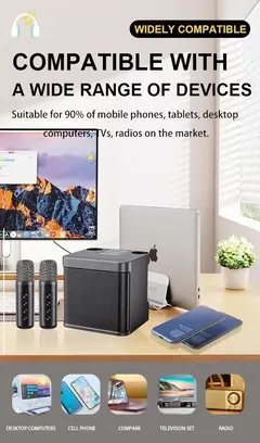 Imagem do # Portátil duplo microfone máquina de karaokê para adultos crianças alto-falante casa sistema ktv alta fidelidade estéreo bluetooth microfone para presentes festa em casa