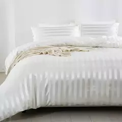 Satin Striped Duvet Cover, sedoso como edredão, conjunto de cama de luxo, completo, rainha, rei, solteiro, duplo tamanho, marfim White Stripe