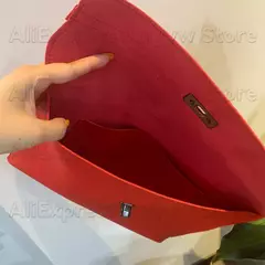 Envelope de couro PU para mulheres, embreagem vermelha, bolsa feminina, padrão de lichia, bolsas de mão simples, vermelho - Wolf Magazine