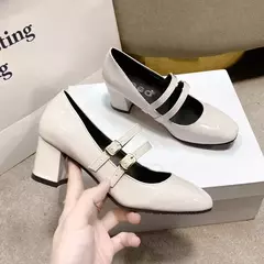 Sapatos Mary Janes de fivela dupla feminina, couro envernizado, cabeça quadrada, salto quadrado, cor sólida, primavera, outono, 2022 - comprar online