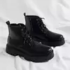 Botas de couro antiderrapante masculinas, dedo do pé redondo impermeável, calçado casual com cordões, sola grossa e sapatos altos confortáveis