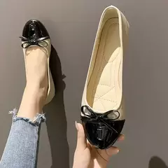 Mocassins slip-on com nó de arco para mulheres, sapatos baixos para senhoras, elegante bailarina para mãe, moda na internet