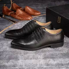 Couro genuíno masculino apontou dedo Oxford sapatos, sapatos de casamento forma - Wolf Magazine
