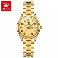 Imagem do OLEVS-Relógio Quartzo de Luxo Feminino, Elegante, Aço Inoxidável, Luminoso, Impermeável, Data Semana, Vestido Feminino Relógio de Pulso