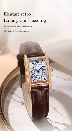 SANDA-relógio de couro com mostrador retangular para mulheres, marca superior, design de moda, design elegante, resistente à água, quartzo, movimento, vestido de negócios, novo, quente - loja online