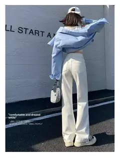 Calça jeans branca de perna larga feminina, com pernas retas, calça casual na moda, ajuste solto, emagrecedor, elegante, nova, 2024 - comprar online
