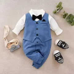 0-18m roupas para recém-nascidos cavalheiro bonito terno de festa formal algodão confortável macio primavera e outono manga comprida bodysuit do bebê - loja online