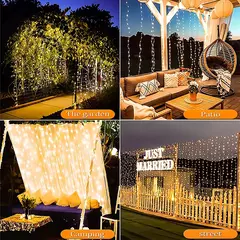 Outdoor Solar Curtain String Light, Waterfall Garland, Fairy Lights, Jardim, Halloween, Decoração de Natal, Iluminação do feriado, 300LEDs