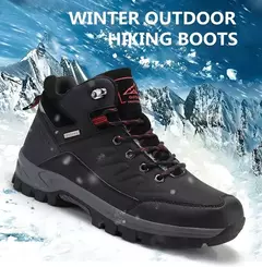 Imagem do Botas de neve de couro quente masculinas, tênis de caminhada ao ar livre, sapat