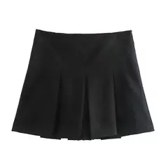 TRAFZA-Mini-saia plissada vintage feminino, calção de cintura alta, casual, em camadas, monocromática, primavera, verão, moda, sexy, 2022 - comprar online