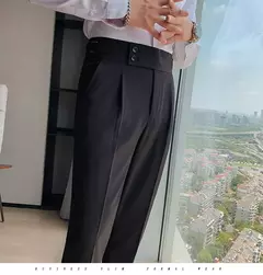 Imagem do Homens estilo britânico ternos calças novo masculino sólido calças de cintura alta alta qualidade formal magro ajuste negócio casual terno calças