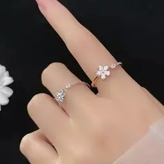 Anéis de abertura de flor de zircônia de luxo para mulheres zircônia cúbica rosa flor de cerejeira tulipa anel de dedo ajustável joias de casamento na internet