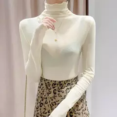 Blusa de renda de gola alta para mulher na primavera outono moda de manga comprida fina gaze roupas transparente