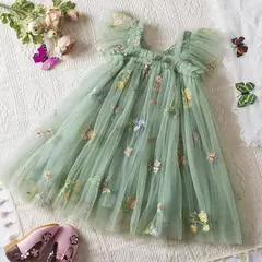 Imagem do Vestido de malha bordado feminino, Alça de fada, Asas de arco traseiro, Princesa, Aniversário, Doces Bebés, Verão