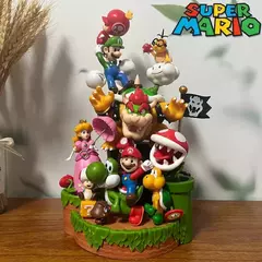 Super mario bros família retratos figura super mario bros 27cm anime figuras mario figura de ação encanador estátua modelo brinquedos presente