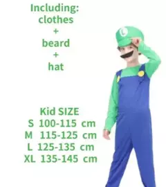 Super luigi cosplay traje adulto macacão barba chapéu masculino e feminino conjunto criança traje de halloween na internet