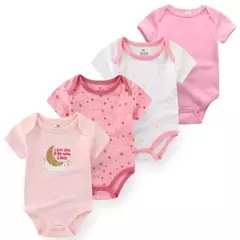 Imagem do Macacão de algodão estampado para recém-nascidos, macacão manga curta, roupas de bebê menino e menina, 0-12m, 4 peças, verão