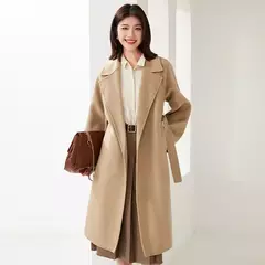 Imagem do Casaco de lã dupla face feminino com cinto, fivela, 10% casaco de caxemira, cintura amarrada, top longo, moda outono e inverno, 90% lã, novo