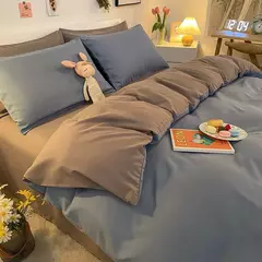 Lençóis de algodão lavados e capas de edredão, estilo japonês, peça dupla, conjunto de cama de quatro peças para estudante, três peças - Wolf Magazine