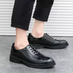 Brock de couro esculpido masculino, Estilo Britânico, Lace-Up, Plataforma, Casual, Vestido de negócios, Escritório - loja online