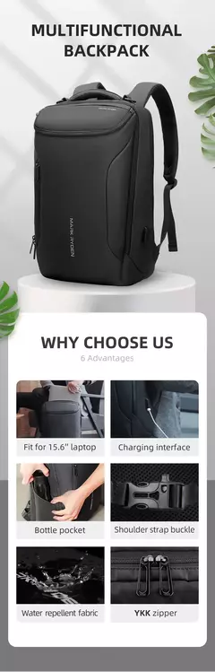 MARK RYDEN-Mochila Laptop para Homens, Espaçosa Mochila De Viagem, Pendulares, COMPACTO PRO, 17";;VERDADEIRO;;"2 Main Pockets Black