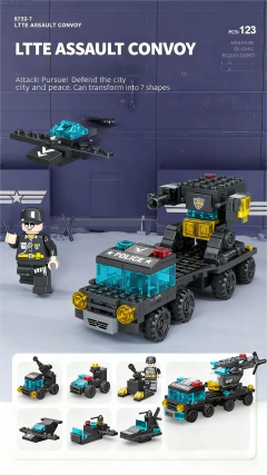 Conjunto de construção Mega City 6 em 1 - Carro de polícia, caminhão de bombeiros, guindaste, tanque, helicóptero e muito mais, presente de brinquedos de engenharia de construção na internet