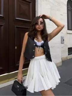 Mini-saia feminina com babados brancos elegantes, saias plissadas chiques, saias fofas de cintura alta, streetwear de festa feminina, nova moda, verão, 2024 - loja online