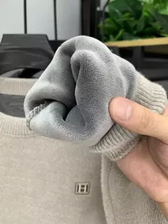 Suéter de lã quente com o pescoço masculino, pulôveres de malha casual bordados, Roupa interior térmica grossa, Inverno - loja online