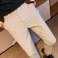 Calça de cintura elástica cor sólida para homens, calça casual slim fit, vestido de festa social, roupas de negócios de alta qualidade - comprar online