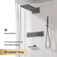 Sistema de chuveiro de bronze preto de luxo wall-mounted led display digital design frio & quente duplo-controle de 4 funções torneira de chuveiro de teto