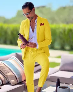 Terno de linho de peito único masculino, casaco casual, desgaste formal do trabalho, jaqueta, calças, slim fit, negócios, casamento, noivo, verão, 2 peças na internet