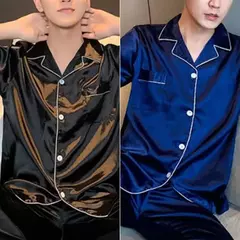 Imagem do Pijama de seda de manga comprida com lapela masculino, versão coreana da cor sólida, roupa casual para a casa, cardigã