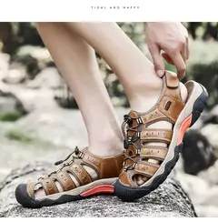 Novas sandálias masculinas de couro genuíno macio sandálias sapatos masculino - comprar online
