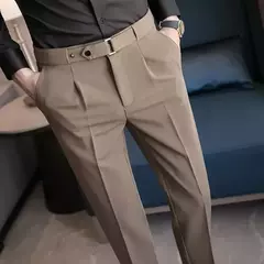 Calça de negócios justa masculina recortada, calça reta elástica, terno masculino de alfaiataria social, estiramento formal tressed, verão, 9 calças recortadas