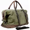 Bolsa de viagem masculina de couro, motocicleta militar, vintage, de lona, para bagagem, viagem, grande, finais de semana, para noite