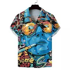 Camisas estampadas em 3D papagaio masculinas, camisas havaianas de praia, manga curta, moda casual, lapela de carreira
