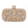 Embreagem noite diamante para mulheres, mini bolsa dourada, bolsa de ombro corrente, pequena oca flores de cristal, bolsa para festa de casamento