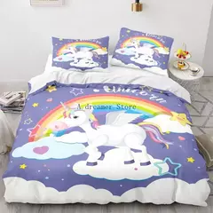 Conjunto de cama unicórnio para crianças, capa de edredão infantil Rainbow Horse, fronha de berço, Lovely Bed Linens - Wolf Magazine