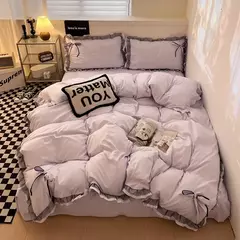 Conjunto de lençóis estilo renda, roupa de cama bowknot, cama Skin-Friendly, solteiro, casal, rainha, cama king size - comprar online